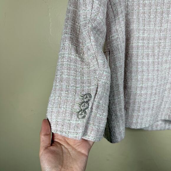 Zara Light Pink Tweed Textured Double Breasted Blazer sz XL - Picture 10 of 10